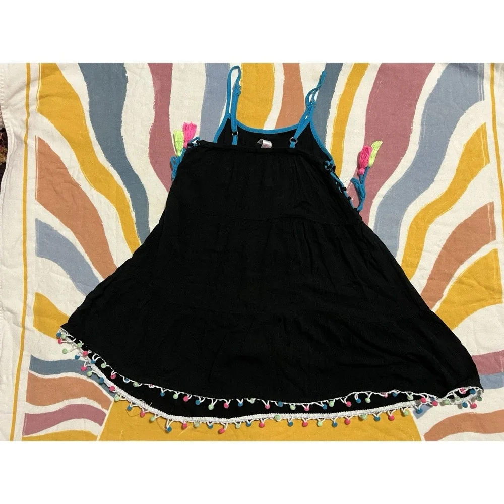 Justice Girls Size 6 Black V-Neck Knee Sundress Adjustable Straps Tassel